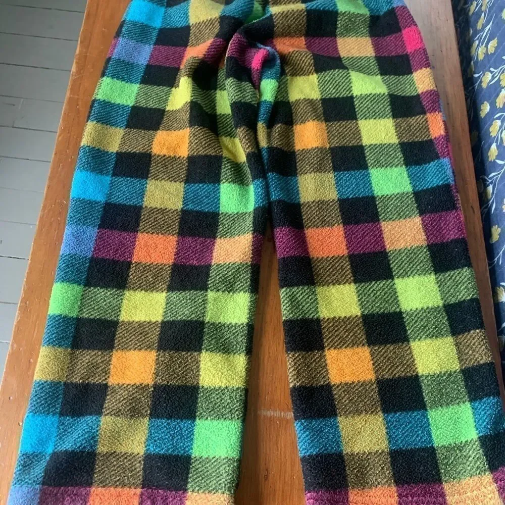 Neon plaid fleece pajama pants L